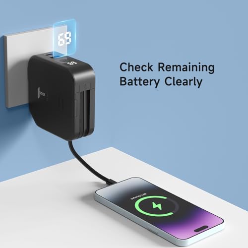 Powerpack Universal 5 in 1 Travel Power Bank - for Magsafe Battery Pack,10000mAh Power Bank with Built in Cable - Wireless Portable Charger for iPhone 15/15 Pro/ProMax, iPhone 14/13/12 Series - color: Black