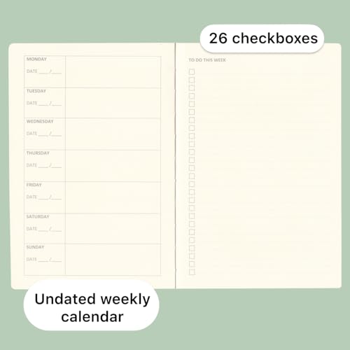 RICCO BELLO Undated Weekly Planner To Do Notebook, Tree, 5.7 x 8.4 Inches | Faux Leather, Hardcover, Pen Holder, Bookmark & Band Closure, Storage Pocket - color: Gray Tree