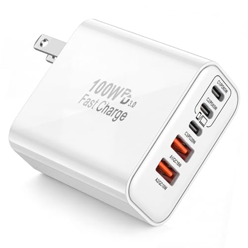 100W GaN USB C Charger Block,5-Port Type C Wall Charger Fast Charging, PD Power Adapter+QC Plug Multiport Type C Box Brick Cube Compatible with Apple iPhone 17 Air 16 15 14 13 12 Pro Max,MacBook,iPad