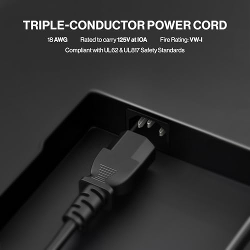 Standard 5ft (1.5m) 10 Amps 125 Volts Black 3 Prong AC Power Cord Cable for Electronics, TV, Computer, Printer, Radio, Monitor, Samsung, Dell, Vizio, LG, Asus, Laptop and More - size: 5-feet