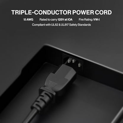 Standard 5ft (1.5m) 10 Amps 125 Volts Black 3 Prong AC Power Cord Cable for Electronics, TV, Computer, Printer, Radio, Monitor, Samsung, Dell, Vizio, LG, Asus, Laptop and More - size: 5-feet