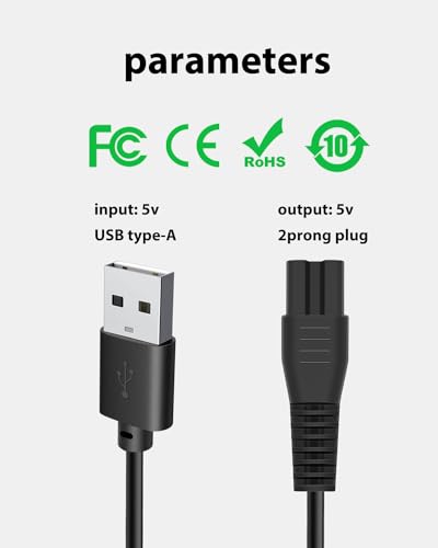 5V USB Charger Cord for Ufree Beard Trimmer Model U-1176, 3.3ft Power Cable with 1 Cleaning Brush