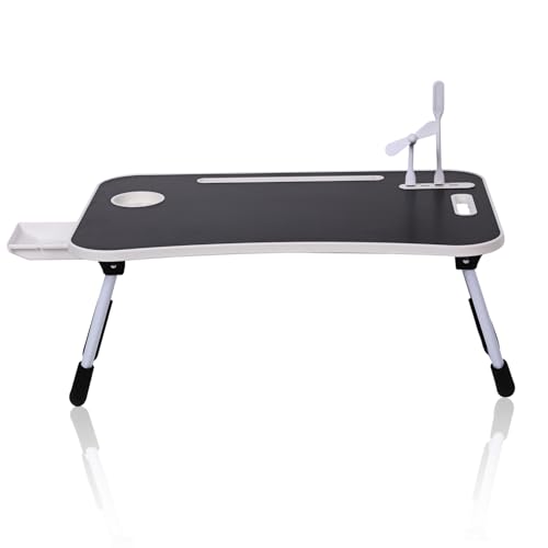 Lap Desk - Foldable Lap Desk with Storage Drawer, Cup Holder & Tablet Slot & DC USB Ports, Versatile Bed Desk, Bed Tray(23.6" L x 15.7" W x 10.6" H,Black) - color: Black