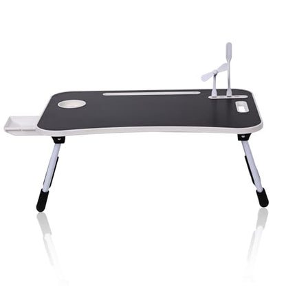 Lap Desk - Foldable Lap Desk with Storage Drawer, Cup Holder & Tablet Slot & DC USB Ports, Versatile Bed Desk, Bed Tray(23.6" L x 15.7" W x 10.6" H,Black) - color: Black