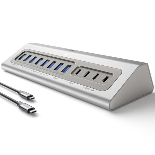 Gitfos Powered USB Hub,15 in 1 USB 3.2 Hub, USB C Hub with PD 100W, USB C 45W Charge, 10Gbps Data, 8 USB A, 65W Power Adapter, 3.3FT Cable, Aluminum USB Hub for PC, Laptop, Mac, Mac mini, iMac, iPad - size: 15 IN 1