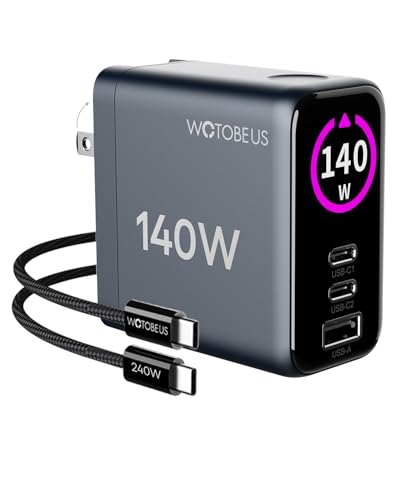 GaN Dual 140W USB C PD 3.1 Wall Charger with LED Display - PPS 100W 65W 45W 25W Type-C Laptop Power Adapter and Cable - Fit for MacBook Pro iPhone 17 16 15 iPad Galaxy S25 S24 Pixel - ETL