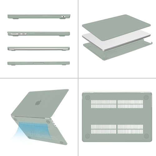 MOSISO Compatible with MacBook Air 13 inch Case M5 2026 M4 M3 M2 2025-2022 | A3449 A3240 A3113 A2681, Hard Shell&Keyboard Cover&Screen Film&Pouch for MacBook Air 13.6 inch Case, Antique Green - color: Antique Green