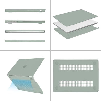 MOSISO Compatible with MacBook Air 13 inch Case M5 2026 M4 M3 M2 2025-2022 | A3449 A3240 A3113 A2681, Hard Shell&Keyboard Cover&Screen Film&Pouch for MacBook Air 13.6 inch Case, Antique Green - color: Antique Green