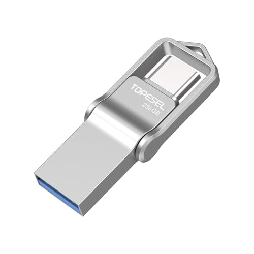 TOPESEL 256GBUSB C Metal Flash Drive 2-in-1 OTG USB 3.0 + Type C Thumb Drive, UDP-Tech Waterproof Portable Jump Drive Swivel Design - color: Silver, size: 256GB-3.0