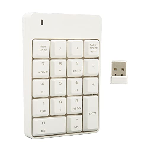 Numeric Keypad, 18 Key Wireless USB Number Pad with Low Noise Design and Comfortable Tilt Angle, for Laptop Desktop PC OS X (White) - color: White