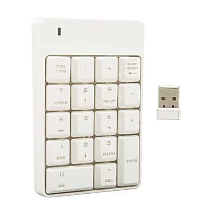 Numeric Keypad, 18 Key Wireless USB Number Pad with Low Noise Design and Comfortable Tilt Angle, for Laptop Desktop PC OS X (White) - color: White