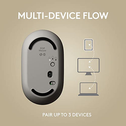 Logitech POP Mouse, Compact and Portable Wireless Bluetooth Mouse - Mist | Compact, portable design, programmable buttons, easy-switch between up to 3 devices, compatible with Laptop, Tablet, PC - color: Mist