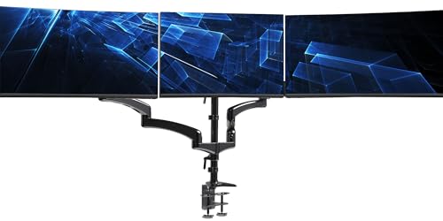 VIVO Triple Pneumatic Monitor Mount for 3 Screens up to 32 inches, Fully Adjustable, Heavy Duty Desk Stand with C-Clamp Grommet, Black, STAND-V300G - color: Black, size: Triple Mount
