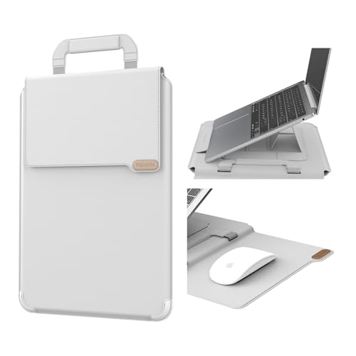 Nillkin Versatile Pro Upgraded 12-14in Laptop Sleeve with Stand & Mouse Pad | 3-in-1 Laptop Case for MacBook/Dell/HP/Lenovo, Slim, Travel Friendly, Dual-angle Stand, Magnetic Handle, PU Leather, Black - color: Gray, size: 14.2