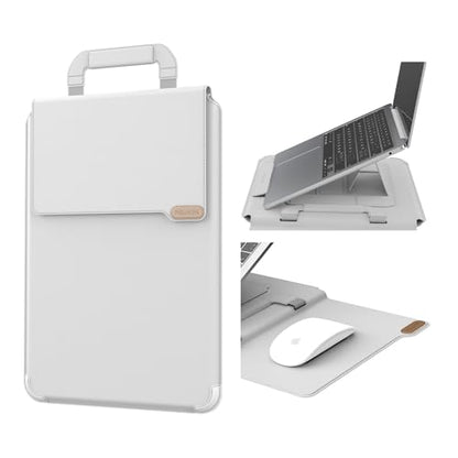 Nillkin Versatile Pro Upgraded 12-14in Laptop Sleeve with Stand & Mouse Pad | 3-in-1 Laptop Case for MacBook/Dell/HP/Lenovo, Slim, Travel Friendly, Dual-angle Stand, Magnetic Handle, PU Leather, Black - color: Gray, size: 14.2
