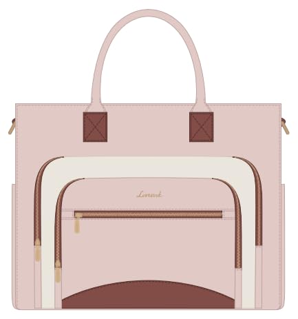 LOVEVOOK Lunch Tote Bag for Women, 3 in 1 Work Bag with Insulated Lunch Compartment, 15.6inch Laptop Bag with Large Cup Holder for Office, College, Casual,Teacher,Nurse - color: Pink-white-brown, size: 15.6 inch with Lunch Compartment