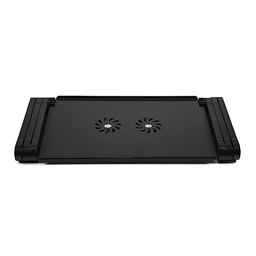 Laptop Stand with Cooling Fan 360° Foldable Laptop Desk Table Holder Board for Bed Sofa Couch Ergonomic Riser - color: Black