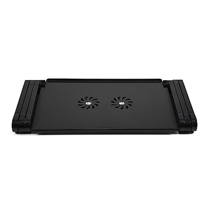Laptop Stand with Cooling Fan 360° Foldable Laptop Desk Table Holder Board for Bed Sofa Couch Ergonomic Riser - color: Black