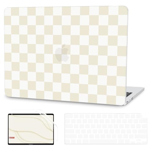 G JGOO Compatible with MacBook Air 13 inch Case 2026 2025-2022 M5 A3449 M4 A3240 M3 A3113 M2 A2681, Hard Shell for MacBook Air 13.6 inch Case + Keyboard Cover + Screen Protector, Beige Checkered - color: Beige Checkered