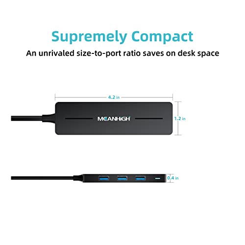 USB Hub, 3.0 4-Port Ultra-Slim Data USB Expander with 4 FT Extended Cable Compatible with MacBook, Mac Pro, Mac mini, iMac, Surface Pro, XPS, PC, Flash Drive, Mobile HDD (Black) - color: Black