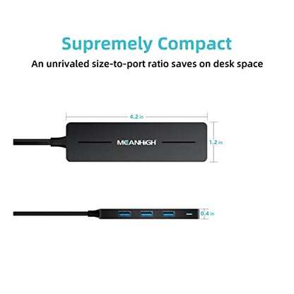 USB Hub, 3.0 4-Port Ultra-Slim Data USB Expander with 4 FT Extended Cable Compatible with MacBook, Mac Pro, Mac mini, iMac, Surface Pro, XPS, PC, Flash Drive, Mobile HDD (Black) - color: Black