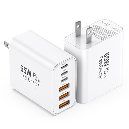 USB C Charger Block, 6 in 1 65W Charging Blocks Fast Charger Wall Plug | Chargers for multiple Devices,iphone charger fast charging,type c charger fast charging,for iPhone/Samsung All Devices - color: White, size: 2packs