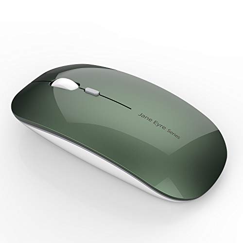 Uciefy Q5 Slim Rechargeable Wireless Mouse, 2.4G Portable Optical Silent Ultra Thin Wireless Computer Mouse with USB Receiver and Type C Adapter, Compatible with PC, Laptop, Desktop (Blackish Green) - color: Blackish Green