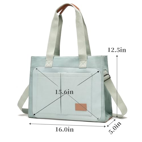 Canvas Laptop Tote Bag for Women | 15.6" Laptop Compartment - color: Green