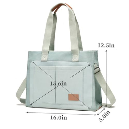 Canvas Laptop Tote Bag for Women | 15.6" Laptop Compartment - color: Green