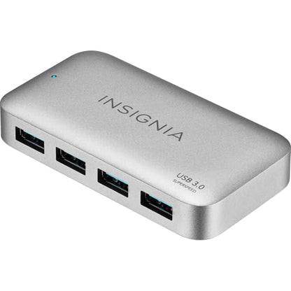 Insignia 4-Port USB 3.0 Hub with 5ft. Cable Power Supply, USB Splitter Expander for Laptop, Xbox, Flash Drive, HDD, Console, Printer, Camera, Keyborad, Mouse, MacBook, Surface, PC, Silver Grey