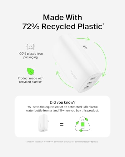 Belkin 3-Port USB C Charger Block 67W - PPS USB-C PD3.1 PPS Super Fast Charging - Samsung Galaxy S26, Apple iPhone 17, Air, Pro, MacBook, AirPods, Apple Watch, Nintendo Switch 2 & More - White, 2-Pack - style: White 2-pack