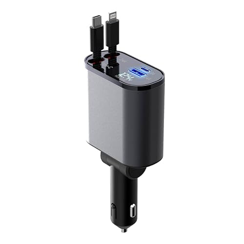 159W GaN 5-in-1 Retractable Car Charger, Dual Cig Lighter, 180° Adjust | Wide compatibility with cell phones, tablets and laptops for road travel power supply