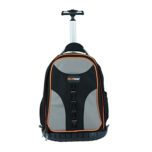 MELOTOUGH Wheeled Rolling Tool Backpack Heavy Duty for Tradesman | Heavy-Duty Water-Resistant 600D, 37 Pockets & Large Interior, Smooth Wheels & Telescoping Handle, Pro Tool Organizer - color: Grey