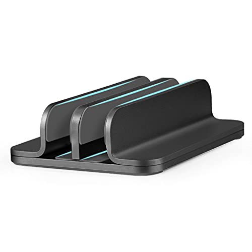 Metal Vertical Laptop Stand Double Desktop Stand Holder 5-30mm Width Adjustable Dock for All Laptops Phone Holder for Hands Free - color: Black