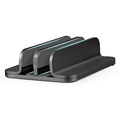 Metal Vertical Laptop Stand Double Desktop Stand Holder 5-30mm Width Adjustable Dock for All Laptops Phone Holder for Hands Free - color: Black