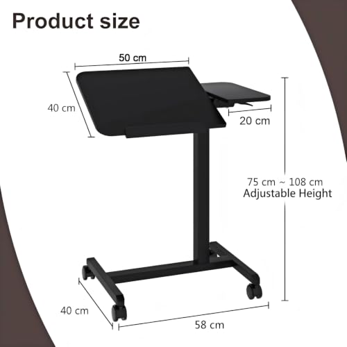 PUNCIA 28" Overbed Table with Split Tilting Desktop,Pneumatic C Table,Black | Mobile Laptop Desk for Bedside, Height Adjustable End Table with Wheels, Computer Cart for Home Sofa Office & Hospital Use - color: Black