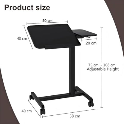 PUNCIA 28" Overbed Table with Split Tilting Desktop,Pneumatic C Table,Black | Mobile Laptop Desk for Bedside, Height Adjustable End Table with Wheels, Computer Cart for Home Sofa Office & Hospital Use - color: Black