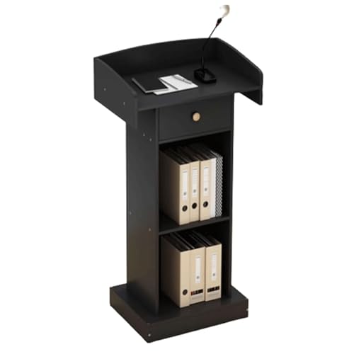 Presentation Lectern,Podium Podium Stand Luxury Podium Stand Wood Lecterns Pulpits for Churches with Drawers and Open Storage Reception Desk Portable Teacher Podiums Has - color: Black