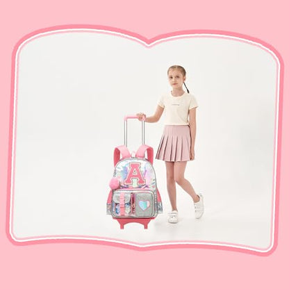 HTgroce Cute Rolling Backpack with Wheel,School Backpack for Kids Girl Roller Schoolbag Wheeled Backpacks Set Carry-on Luggage,Pink A - color: Pink, style: A