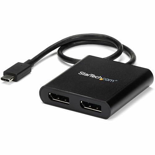 StarTech USB-C to Dual DisplayPort 1.2 MST Hub, 4K 30Hz/1080p 60Hz | Dual DP laptop display extender and splitter, DP Alt Mode 1.2 HBR2 MST, Built-in cable, TB3/TB4/USB4, Windows - size: 2x DP 1.2