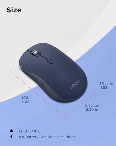 Lenovo Yoga Bluetooth Silent Mouse, 3 Level DPI Adjustment, 36 Month Battery Life, Bluetooth 5.3, 3 Device Paring, Whisper Quiet, Programmable Buttons, Smooth Finish, Cosmic Blue - color: Cosmic Blue