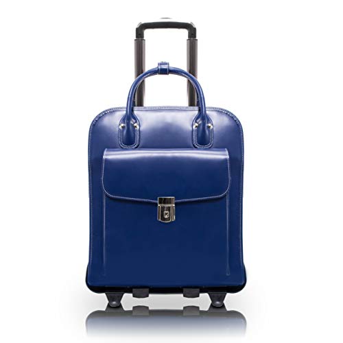 McKlein LA GRANGE, Top Grain Cowhide Leather, 15" Leather Detachable -Wheeled Ladies' Laptop/Computer & Tablet Business Briefcase Bag/Women's Rolling Overnight Travel Bag, Removable trolley case - color: Navy, size: 14.4"x8.75"x18.5"