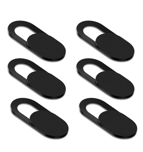 [6 Pack] Webcam Cover Slide 0.027in Ultra Thin Web Camera Cover fits Laptop, Desktop, PC, Macboook Pro, iMac, Mac mini, Computer, Smartphone,Protect Your Privacy and Security,Strong Adhensive-Black