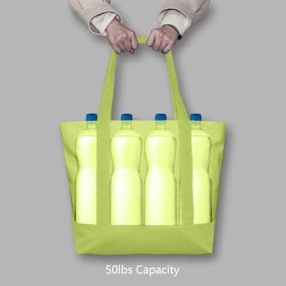 TOPDesign 1-Pack Canvas Tote Bag with an External Pocket, Reusable Grocery Shopping Bag, Top Zipper Closure, Daily Essentials (Light Green) - color: Light Green