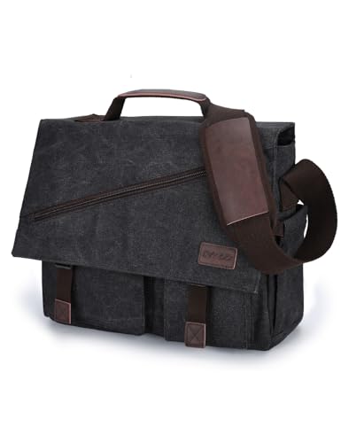 Messenger Bag for Men,Water Resistant Canvas Satchel 14 15.6 17 Inch Laptop Briefcases Business Shoulder Bag by RAVUO - color: 17 Inch-black