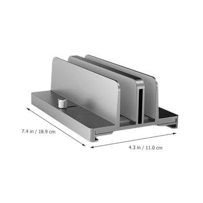Healeved Aluminum Alloy Adjustable Dual-Slot Laptop and Tablet Vertical Stand Holder for Desk, Gray, Compatible with Notebooks and Tablets, Space-Saving Storage Solution for Office and Home