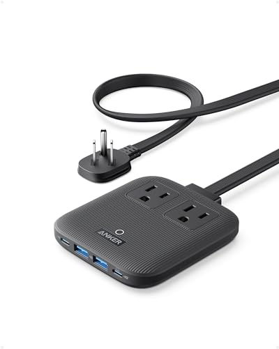 Anker Travel Power Strip, Anker Nano 67W Max 6-in-1 USB C Charger, 2 USB C | 2 AC, 2 USB A, 5ft Thin Undetachable Flat Plug Extension Cord with Multiple Outlets, Travel Essentials, Cruise Essentials - color: Black Stone