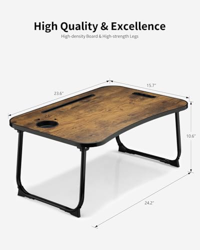 Foldable Lap Desk, Laptop Bed Desk, Portable Lap Table, Laptop Bed Table with Cup Holder & Tablet Slot & Lifting Handle for Working Writing Drawing & Eating - Brown - color: Brown