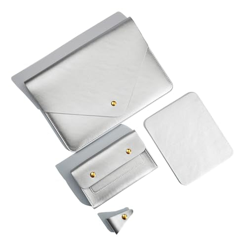 Laptop Sleeve Compatible with 2026 13inch MacBook Air/Pro M5 M4 M3 | With Small Pouch Mouse Pad Cord Holder Set of 4pcs Compatible with Surface Pro Dell XPS 13 Silver Color - color: Silver, size: 13Inch Laptop