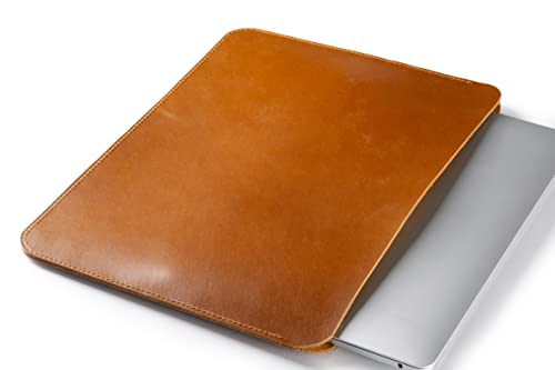 Leather Laptop Sleeve, Handmade Slim Case for MacBook Air 13" (M2) 2024, (M3) 2024 & 15 inch (M3) 2041 - color: Light Tobacco, size: 13"
